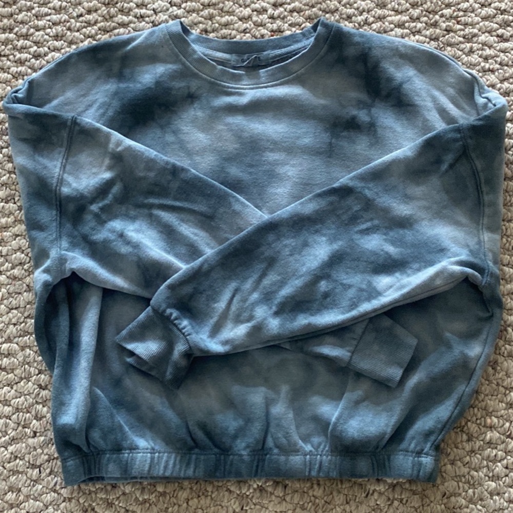 Blue Cropped Tie Dye Crew Neck